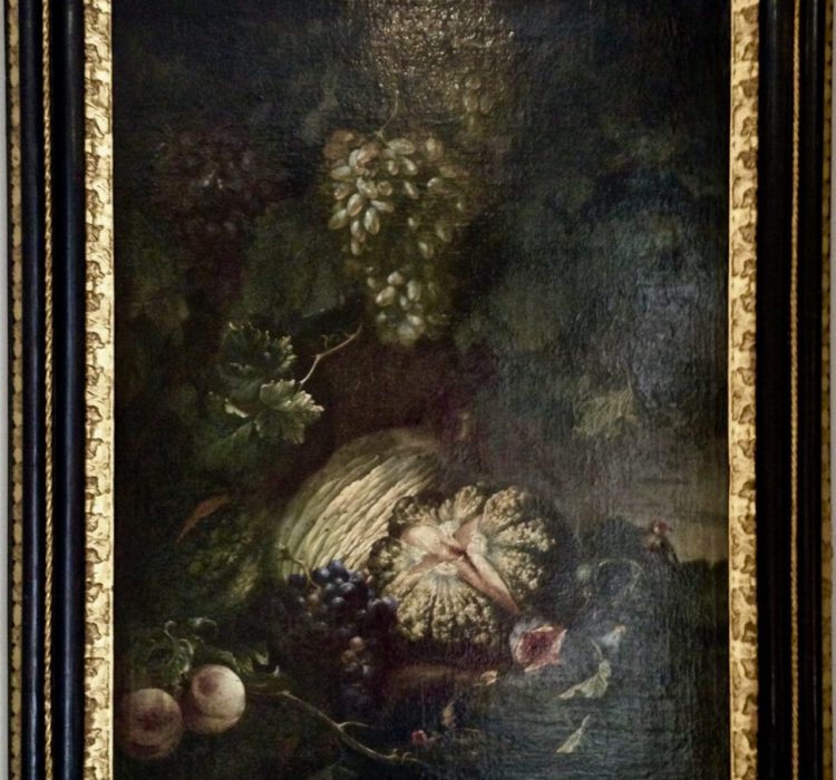 Roman School, 17th Century
A STILL LIFE WITH MELONS, FIGS, GRAPES AND BIRDS ON A FOREST FLOOR
Oil On Canvas
98.5 By 73.5 Cm.; 38 3/4 By 29 In.