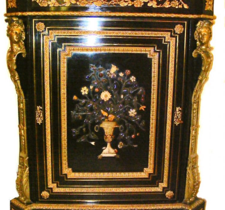 A NAPOLEON III GILT-BRONZE MOUNTED,'BOULLE', EBONISED AND PIETRE DURE-MOUNTED SIDE CABINET,BY MATHIE BEFORT JEUNE 
 
Circa 1845